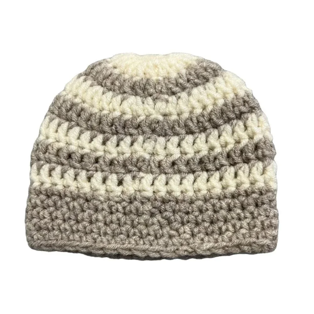 Handmade Newborn Grey Striped Crochet Hat